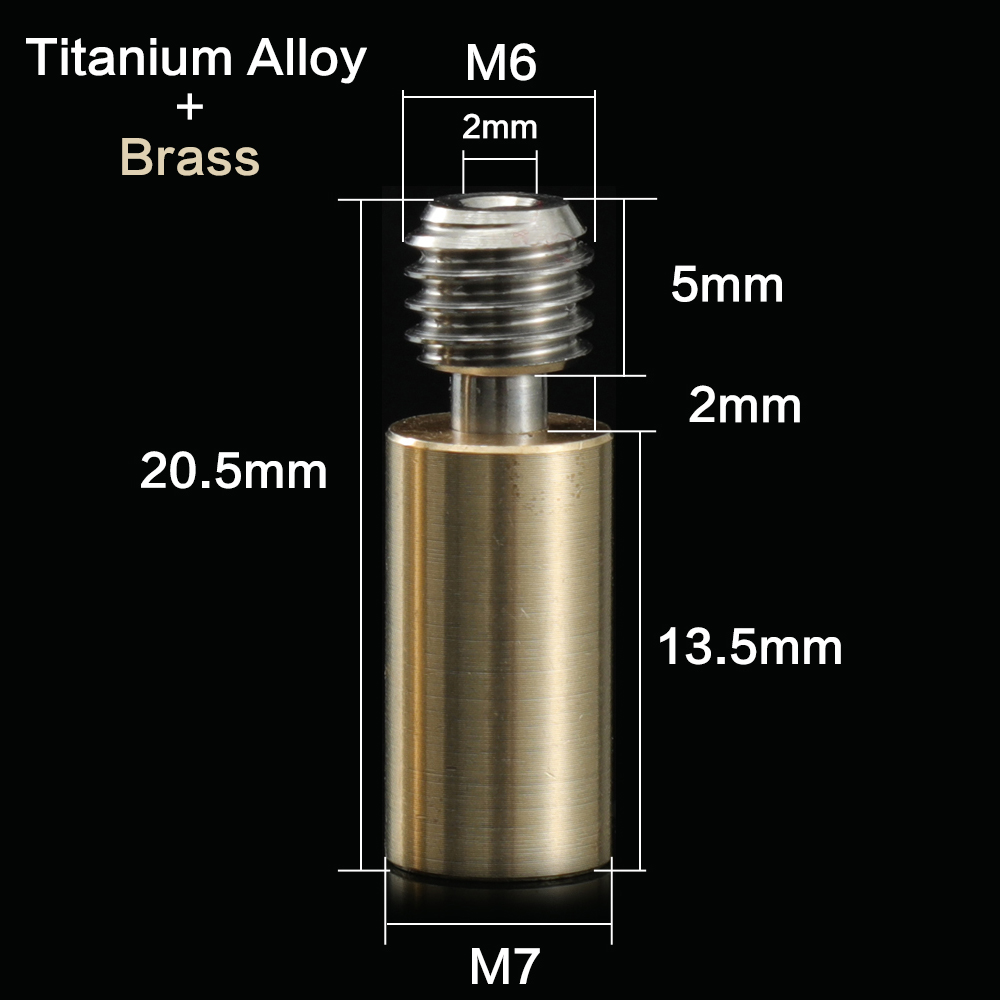 3DSWAY Bi-Metal V6 Heat Break All Metal Heatbreak Titanium Alloy Brass M6 Thread M7 Smooth Throat for 3D Printer Parts: 5pcs / TA-B Smooth Short