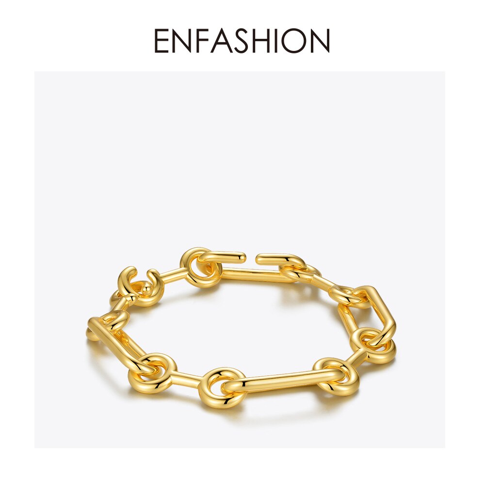 ENFASHION Link Chain Bracelets For Women Armband Gold Color Simple Men Bracelet Jewellery Pulseras B202154