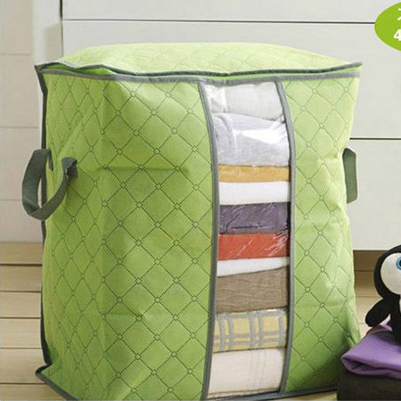 Non Woven Portable Clothes Storage Bag Wardrobe Closet Organizer Garment Bag Storage For Quilt Blanket Bedding Clothing Bag: Green