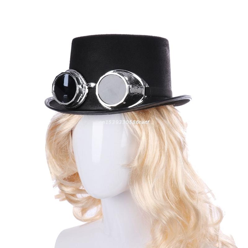 Sombrero de copa gótico victoriano Steampunk con gafas desmontables, Bowler, Jazz, Halloween, Cosplay, accesorio de disfraz de carnaval,