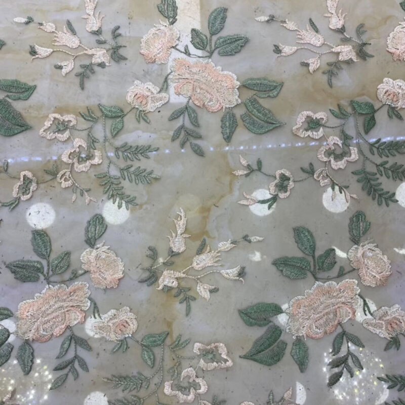 91 x 130cm gør-det-selv tyl blomster blonder stof syning patchwork til barn kjole gardin pæon broderet chiffon gennemskinnelig klud