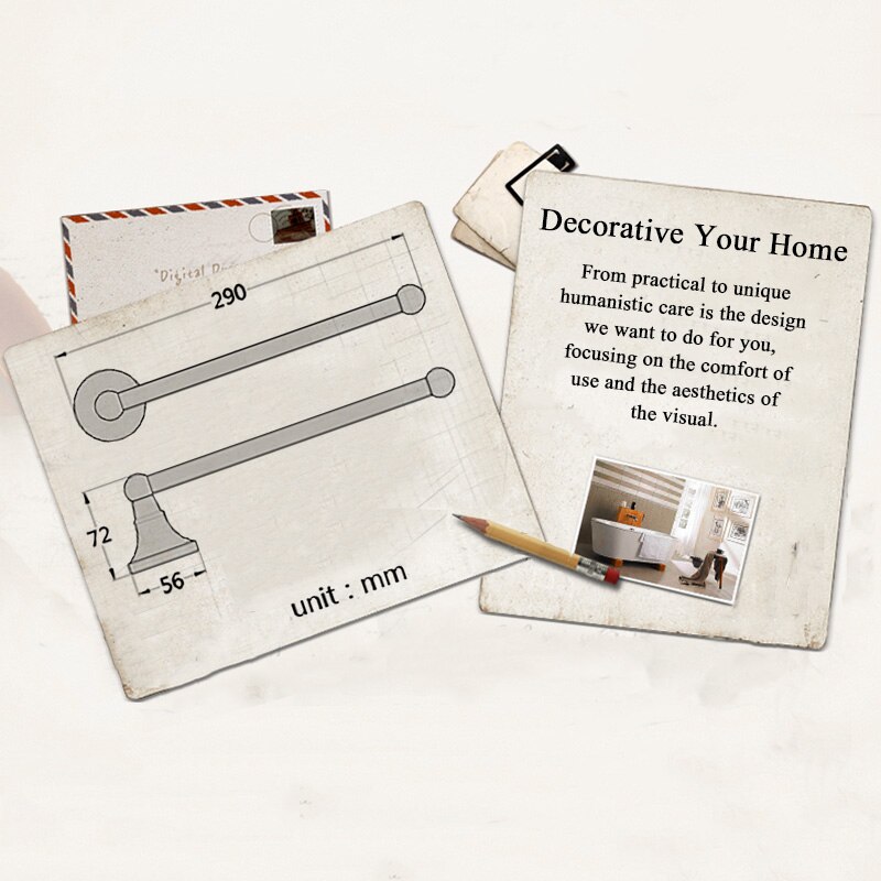 Donkergrijze handdoekhouder van messing, wandmontage, badkamer handdoekring, plank, keuken wc, lange papierrolhouder, grijs 29cm