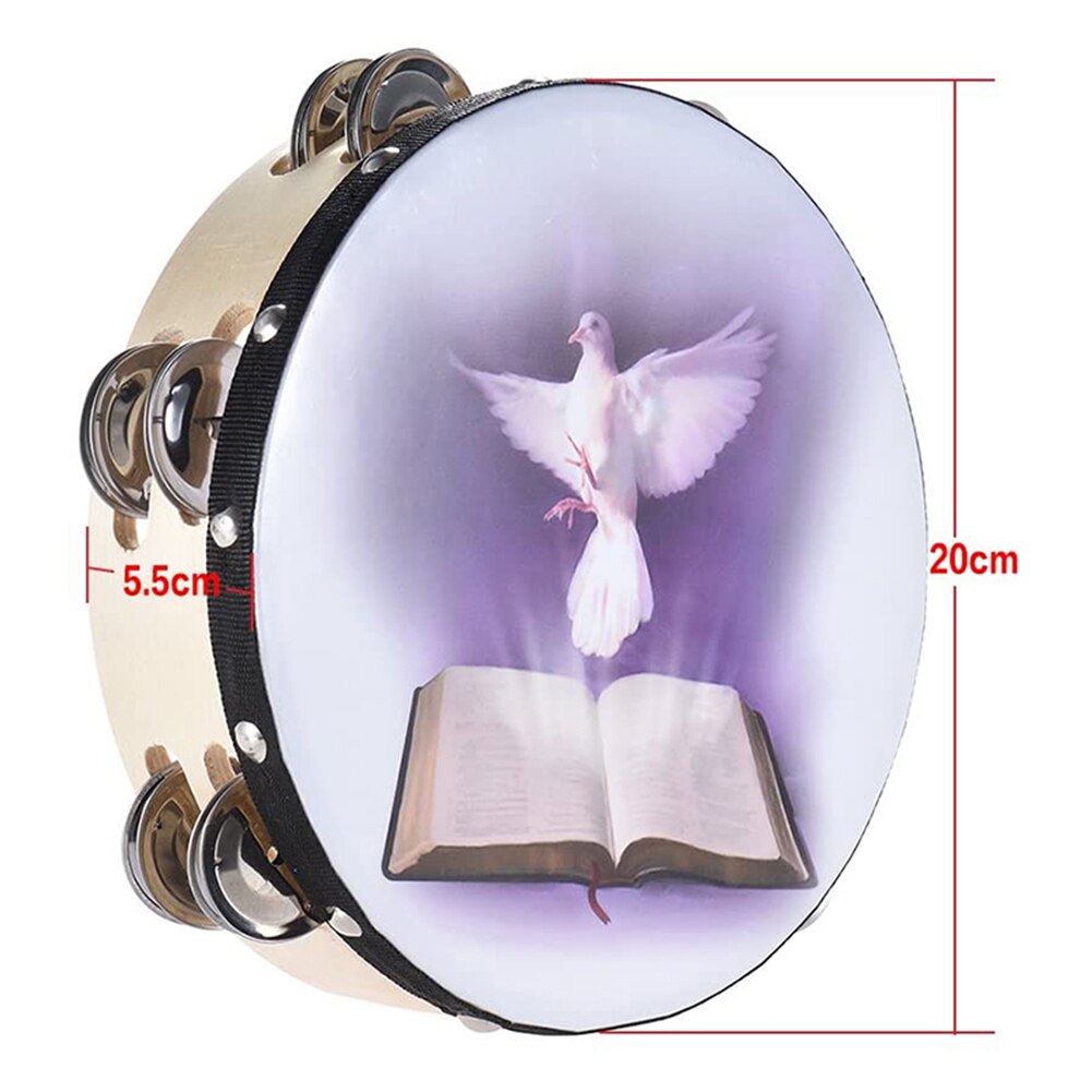 Tambourine Double Row Jingle Percussion Instrument Church Handheld Tambourine Single Row Tambourines with Jingle Bells: 20cm