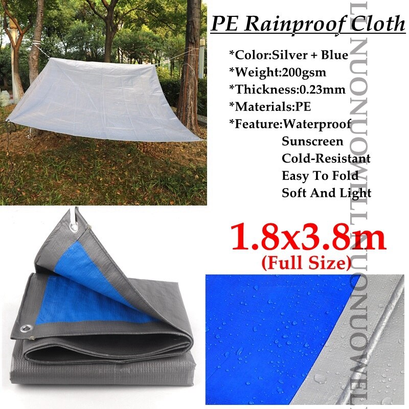 Lona de PE plateada y azul de 0,23mm de grosor, impermeable, para camión, coche, balcón, camión: 1.8x3.8m