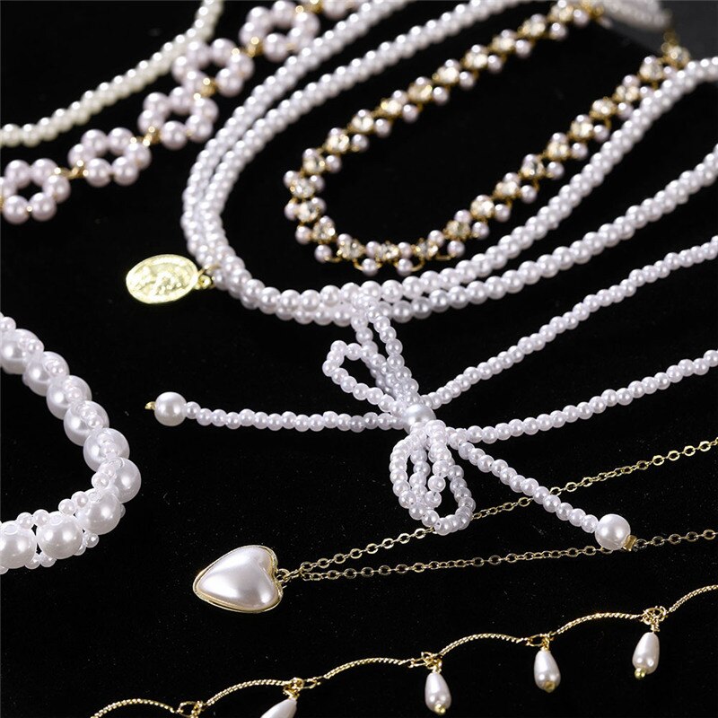 Hvid perle blomst choker halskæder til kvinder hjerte sommerfugl halskæde krystal kort kæde smykker bryllup