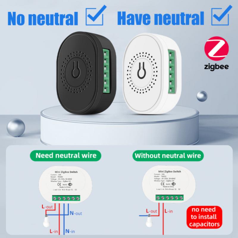 Interruptor inteligente Tuya Mini Zigbee, dispositivo de 16A, sin cable neutro, compatible con Control bidireccional, funciona con la aplicación Alexa, Google Home, Smart Life
