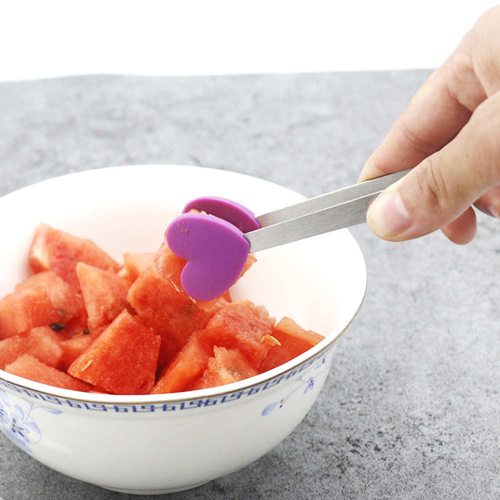 1PC Kitchen Silicone Clip Fruit Tongs Salad Serving Stainless Steel Handle Utensil Kitchen Accessories Tools