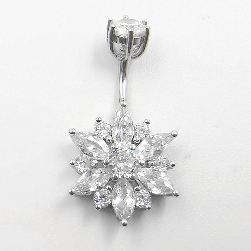 Hellolook bauchnabelpiercing mit chrysanthemen und zirkonia für damen , 925 stück, sterlingsilber, sexy körperschmuck: 6mm