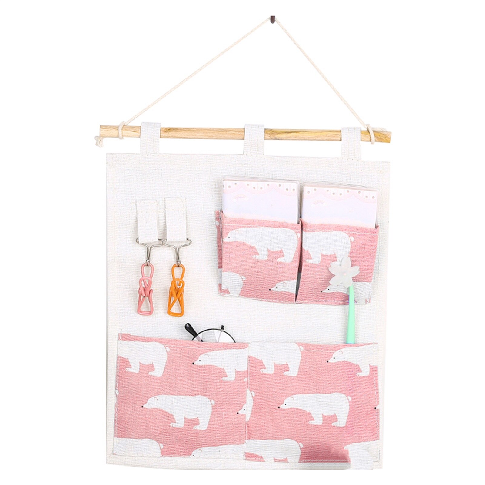 6/8 Pockets Stripe Closet Wall Hanging Organizer Cotton Linen Wardrobe Hanging Storage Bag Cosmetic Sundries Jewelry Storage: B