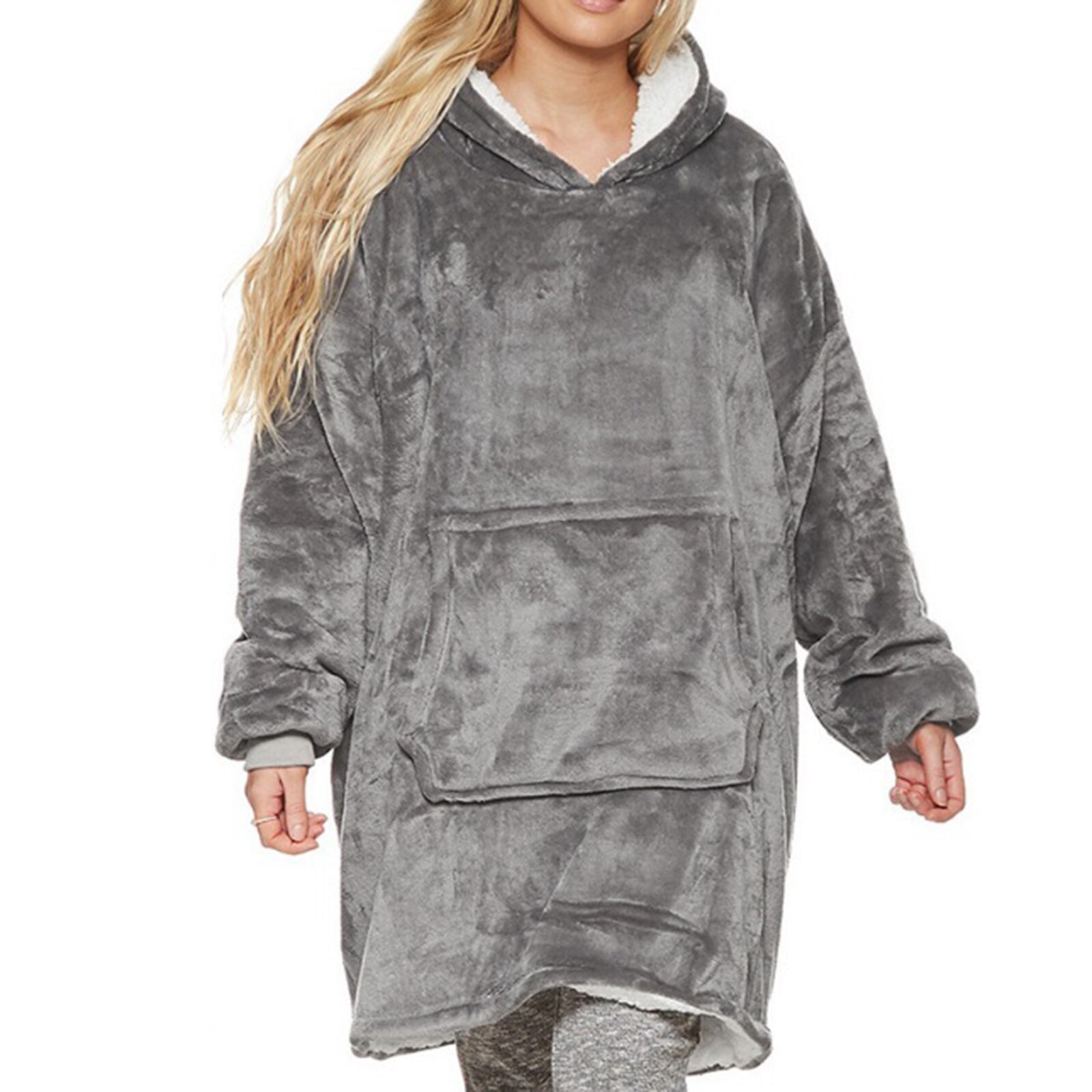 Winter Thermische Sweatshirt Lange Loungewear Super Zachte Hoodie Nachtkleding Wearable Fleece Deken Badjas Voor Vrouwen Mannen Junior: Beige