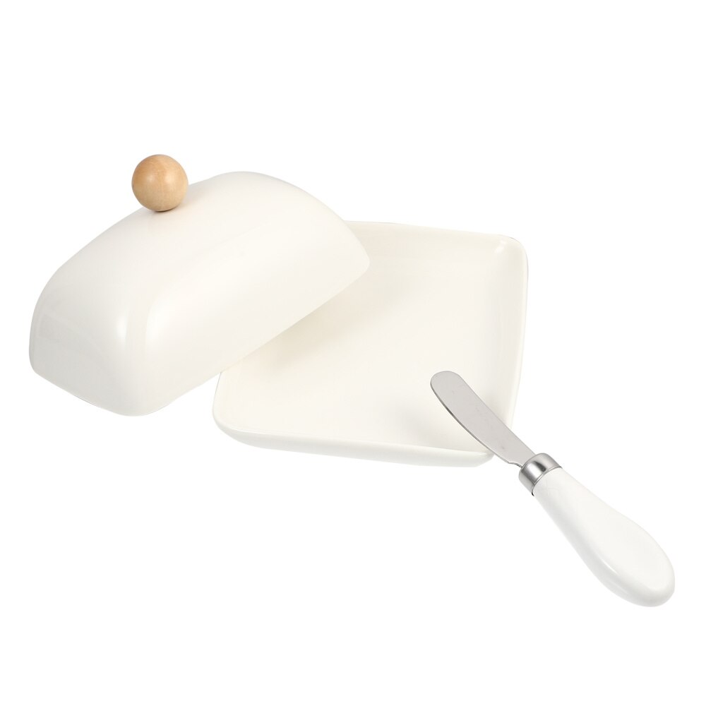 1Pc Keramische Butter Case Met Deksel Multifunctionele Kaas Lade Container Met Cutter: White