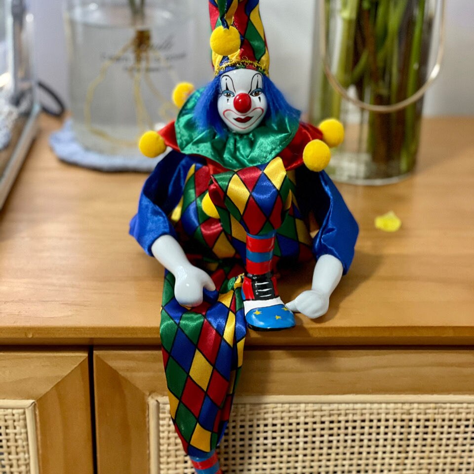 Clown Pop Keramische Opknoping Voet Hand-Paintedt Clown Pop Retro Pop Marionet Sfeer Rekwisieten Desktop Decoratie Speelgoed