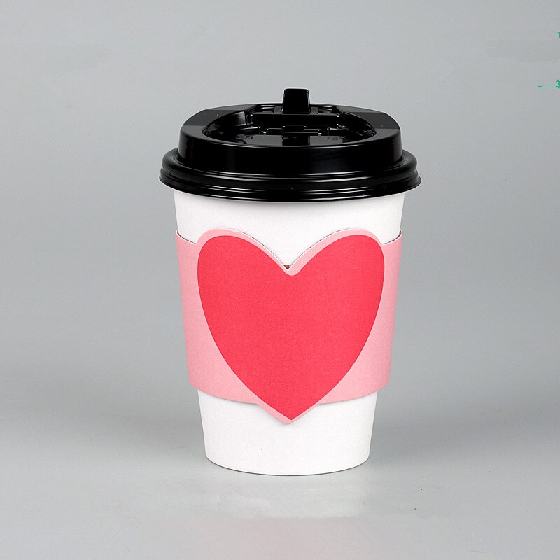 50pcs 14oz/16oz disposable coffee cup 400ml 500ml milk tea white paper cup birthday party favor pink kraft paper sleeve