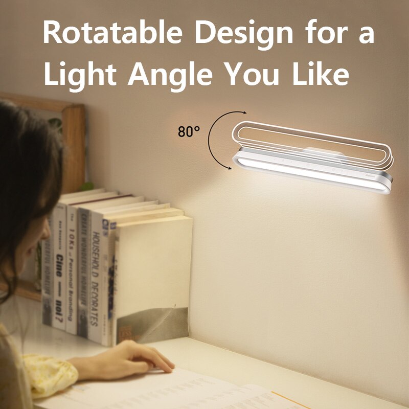 Baseus LED Desk Lamp Hanging Magnetic Table Lamp for Study Cabinet Light USB Rechargeable Stepless Dimming Dormitory Night light