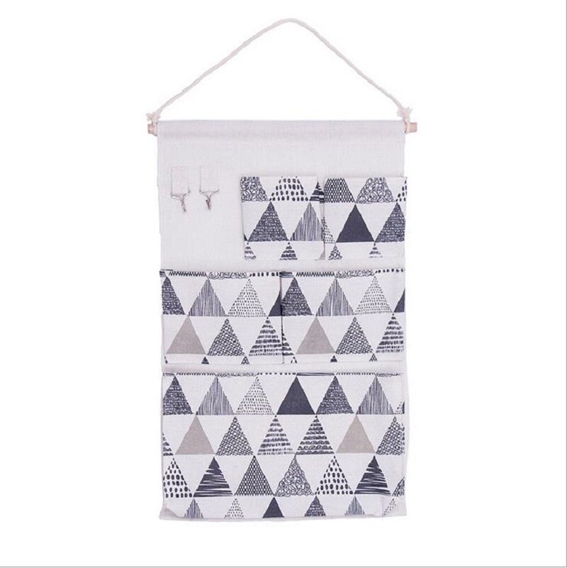 Bolsa de almacenamiento lavable para colgar en la pared, organizador para puerta de cocina y hogar, con 5 bolsillos y gancho para llaves, 55x34cm