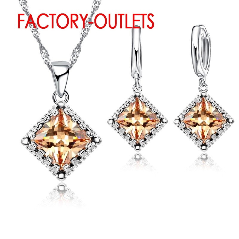 Nova joia fashion para decoração, colar, brincos de argola, conjunto 925, prata esterlina, quadrado, zircônia cúbica, festa feminina: Champa