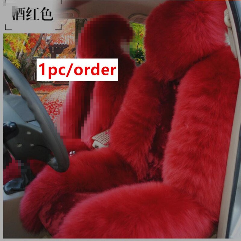 Faux fur car seat covers white universal auto cape interior 1pcs comfortable luxury winter Artificial fur car seat cushion: 1pcs Wine red
