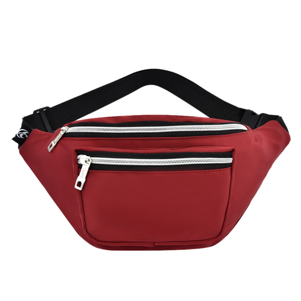 Vrouwen Tassen Effen Kleur Nylon Rits Messenger Bag Borst Bag Telefoon Tas Nylon Waterdichte Zachte Taille Packs Tas Mannen sport: Rood