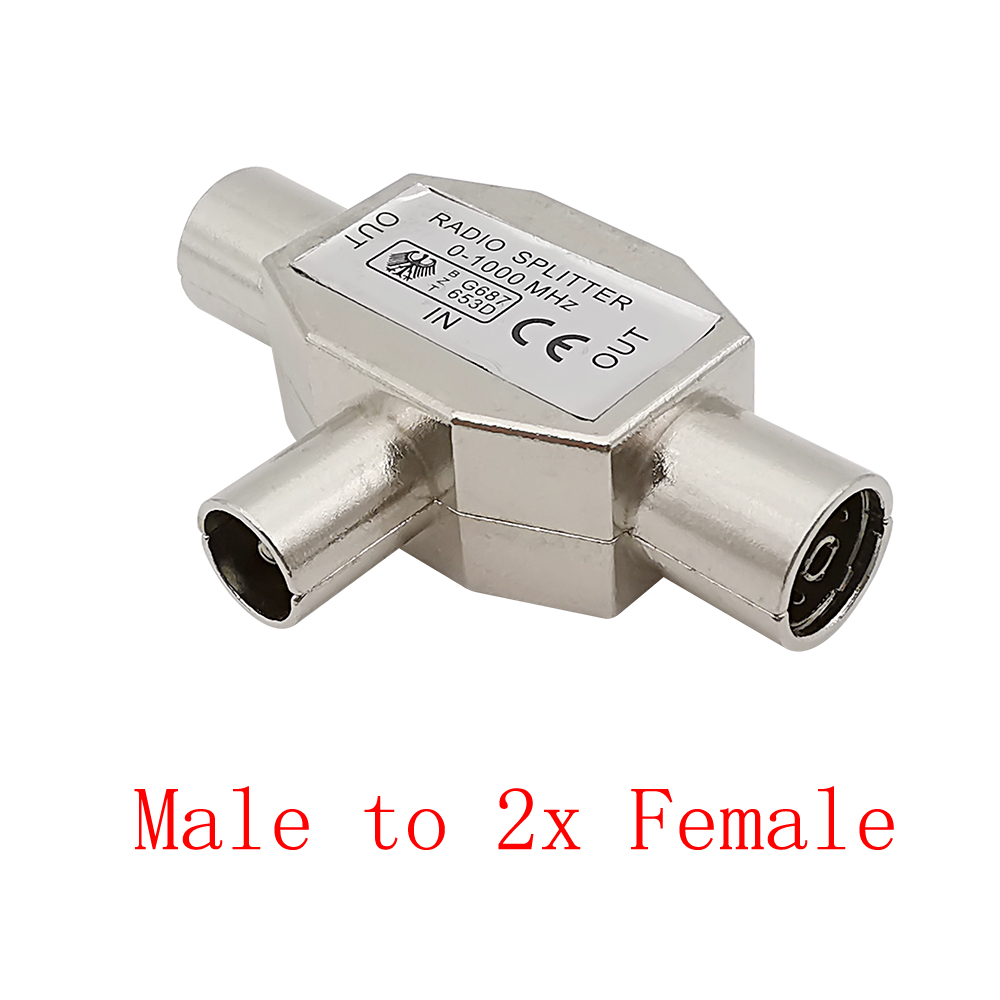 En-til-to tv-antenne splitter adapter 2- vejs tv han-til-hun antenne koaksial signal distributør konvertering interface stik: Rød