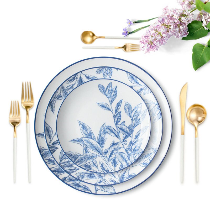 Ceramic Dinner Plate Chinese Style Bone China Plate Set Blue And White Porcelain Plates Daily Household Tableware