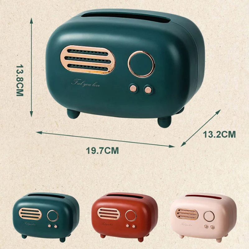 Retro Radio Tissue Box Desktop Home Decorate Storage Tube 2 In 1 TV Tissue Box Multifunct Mobile Phone Holder