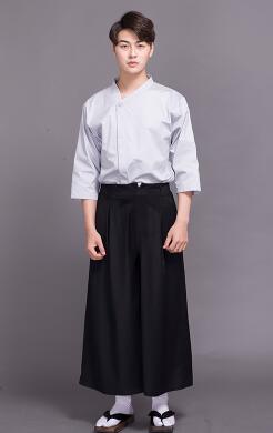 Unisex Japanese Style Medium Sleeve Cook Uniform Restaurant Chef Uniform Waiter Work Wear Cook Clothes F98745: men top and pants / L