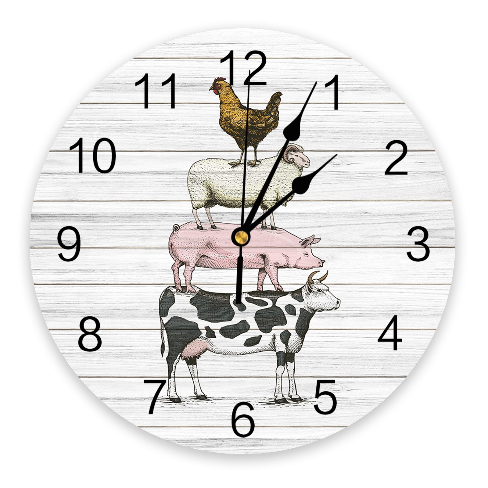 Boerderijdieren thema aquarel wandklok woondecoratie slaapkamer stille klok wandklok digitale klok moderne wandklok: Wxf 04817 ckaz 1