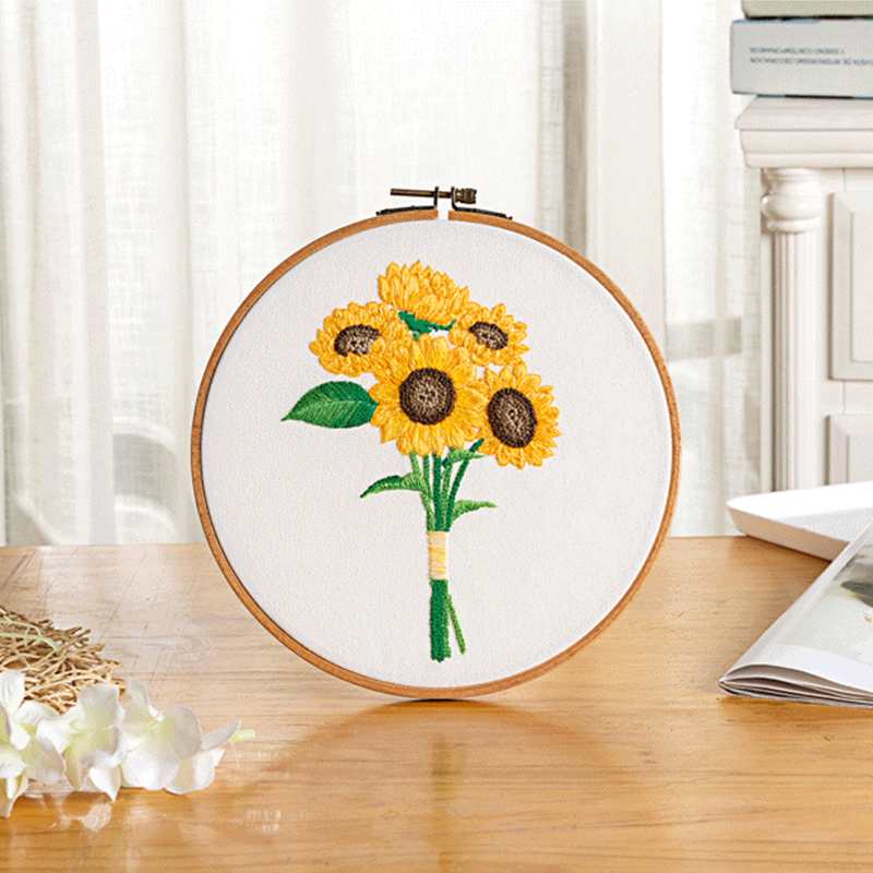 (6 Flower Patterns) Kit DIY Embroidery Handmade Beginner bouquet Needle Set Thread Punch Stitching Knitting Sewing Accessories