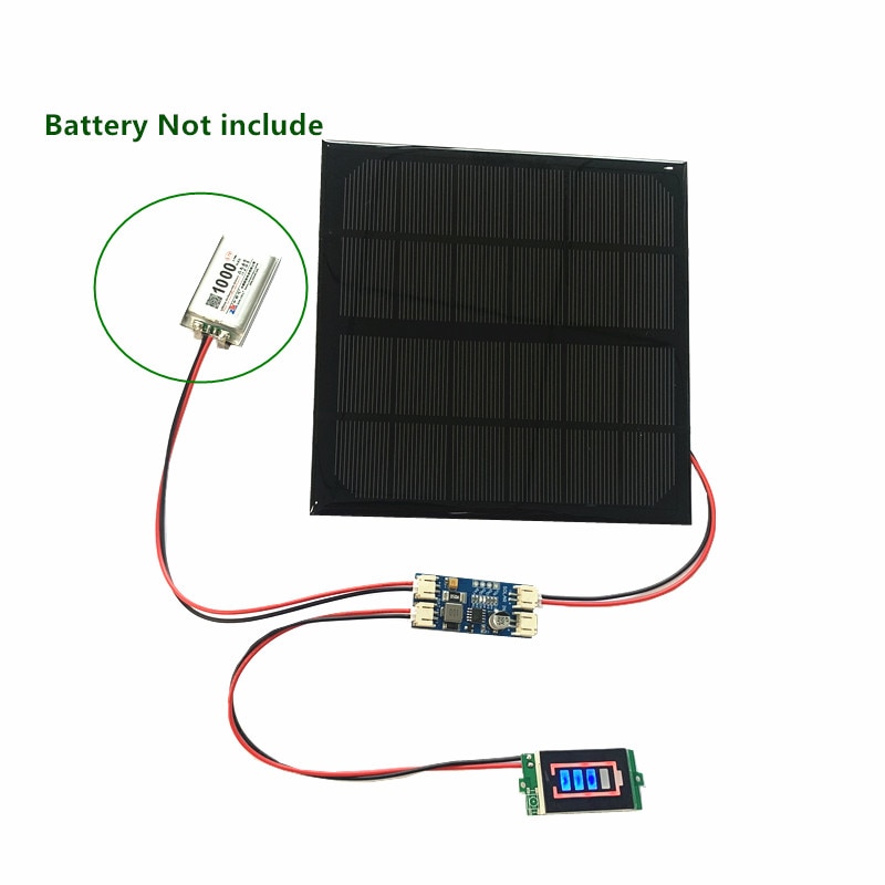 6V 3W Solar panel with Solar min battery charger with battery display DIY KIT PH 2.0 Cable