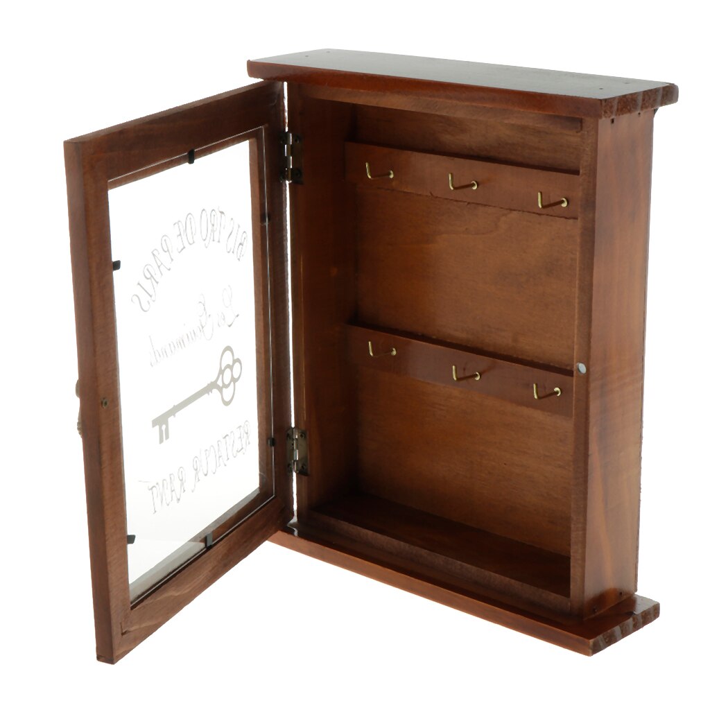 Caja de madera para llaves de estilo Pastoral, estante decorativo con 6 ganchos, doble nivel, 21x6x25cm, decoración para colgar en el hogar