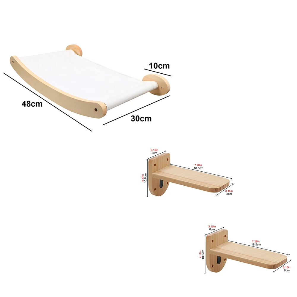 Wall Mounted Cat Climbing Wood Shelves Furniture Cat Bridge and Cat Hammock or Platform with Pedals for Kitten Perch and Rest: GRAY