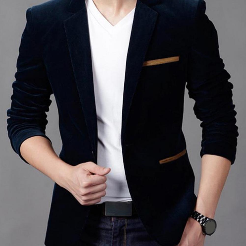 Blazer en velours pour homme, costume, Version classique, col à revers, tissu pour entreprise, , veste, manteau, 3 couleurs