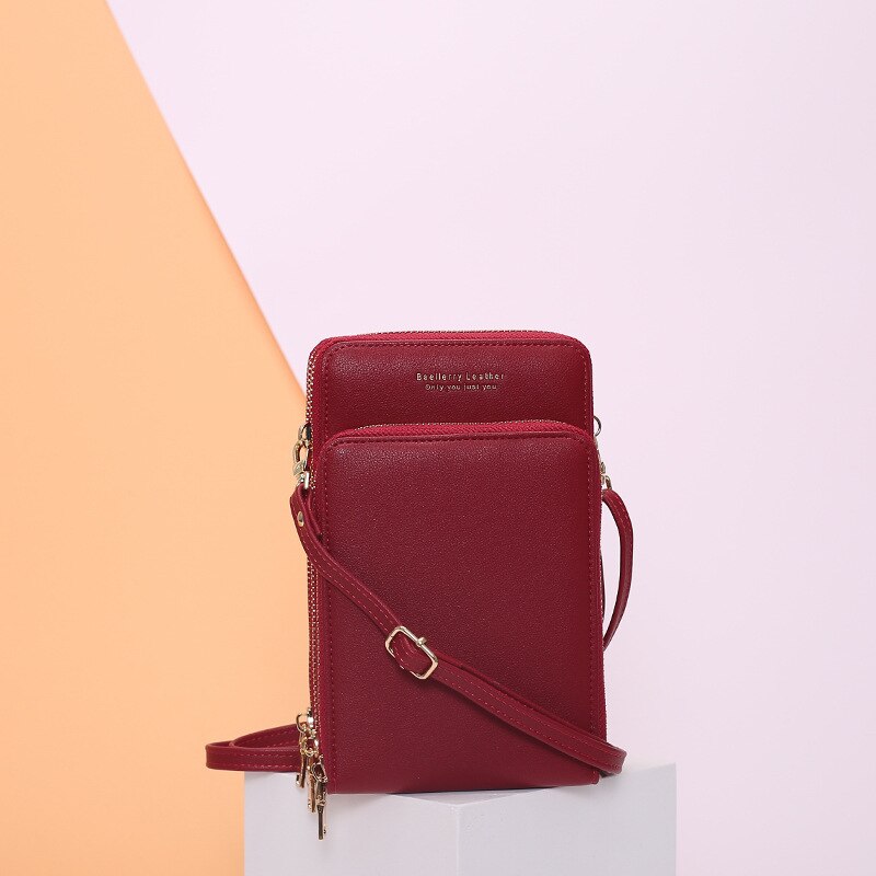 Multi-Function Small Shoulder Bag For Women With Card Cell Phone Pocket Pu Leather Ladies Crossbody Purse Female Messenger Bags: Wine red