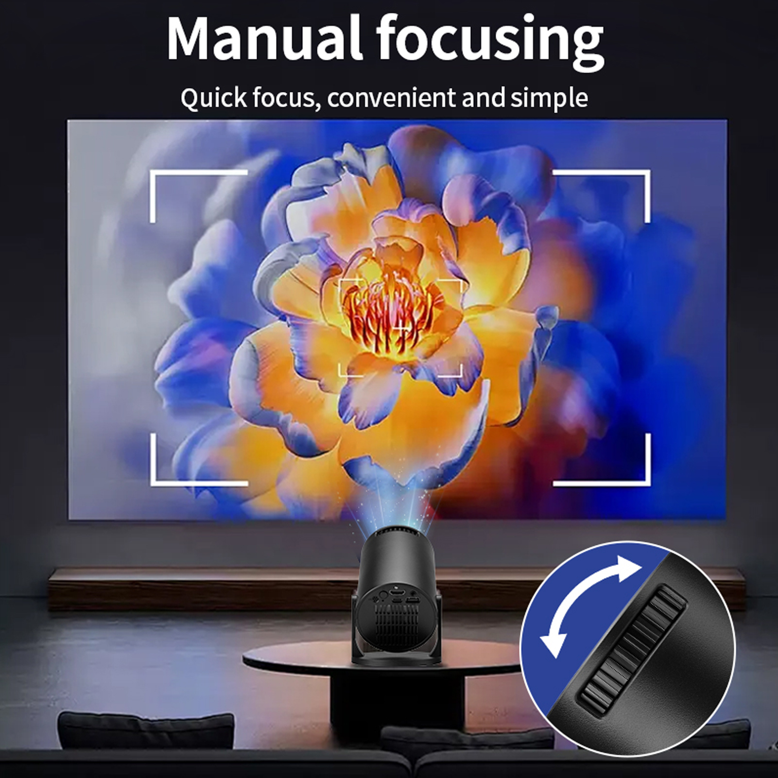 Tragbarer Projektor, kabellos, Fidelity 1080P, 270 Grad verstellbar, USB-TV-Sticks, Videofilmprojektor für Android, Laptop, PC, Telefon