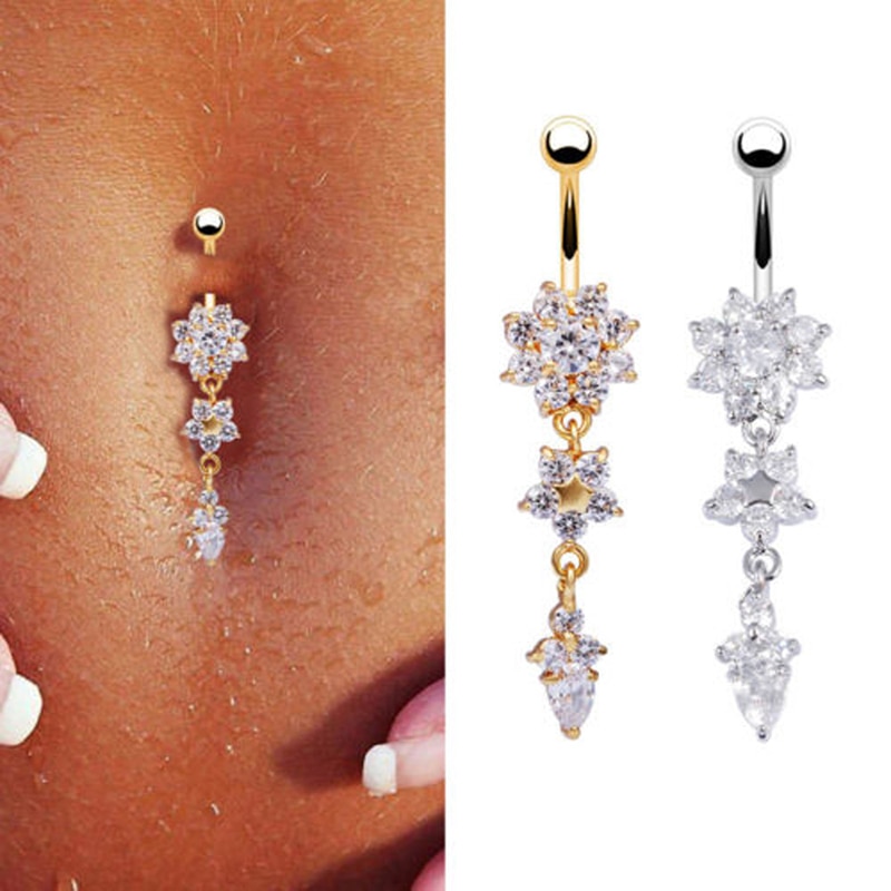 1pc Neue Zirkon Chirurgische Edelstahl Nabel durchbohren Blume Anhänger Bauchnabel Ringe Bauch durchbohren Körper Jewely