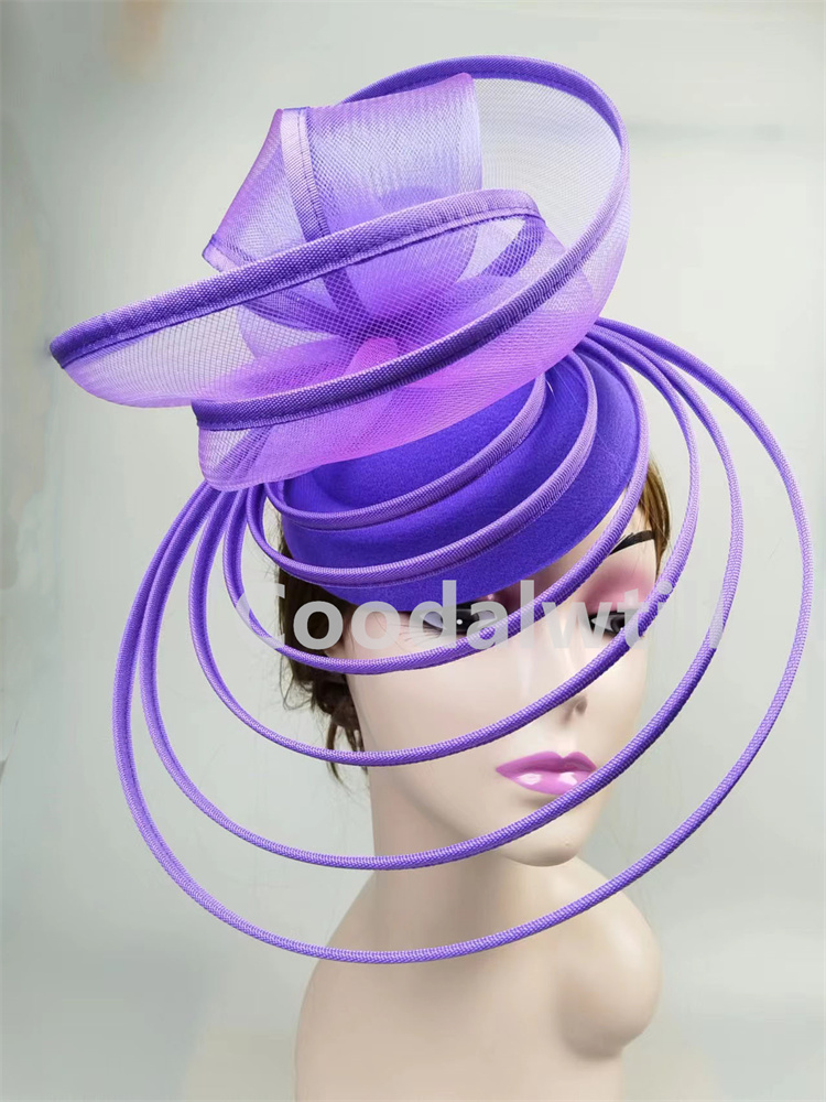 Kirche Fascinator Hütte Hochzeit Gittergewebe Kopfschmuck Frauen Party Bankett Chapeau Deckel Stirnband Damen Party Tee königlich Ascot Bunker Kappen: Lila