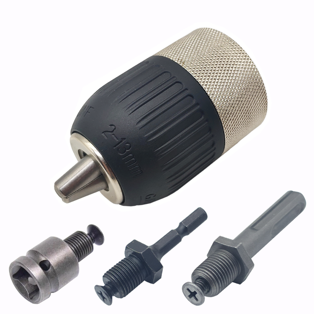 3-Jaw Keyless Drill Chuck 1/2inch 2-13mm 1/2-20UNF Quick Change Adapter SDS-Plus Shank 1/4" Hex Square For Hammer Drill: 4Pcs set