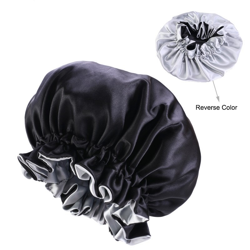 Ekstra stor satin silke motorhjelm sovekappe soild farve kemoterapi bruserhætter premium elastikbånd hatte satinhuer