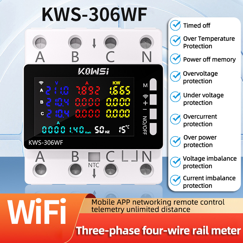 TUYA Wifi Power Energy Meter AC Monitor AC 85-290V 80A 3 Phase 4-wire DIN Rail Over Under Voltage Protector Electricity Meter