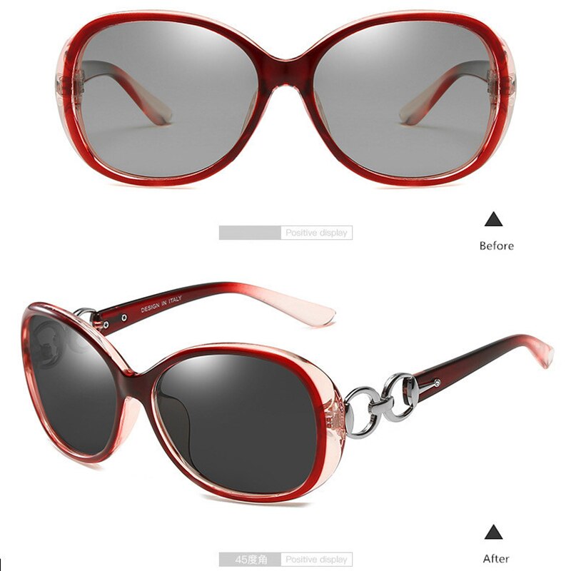 Sopretty fotokromiske kvinder polariserede nattesyn kørebriller, tac ovale overdimensionerede solbriller gule beskyttelsesbriller  uv400 s181: Rød-sort