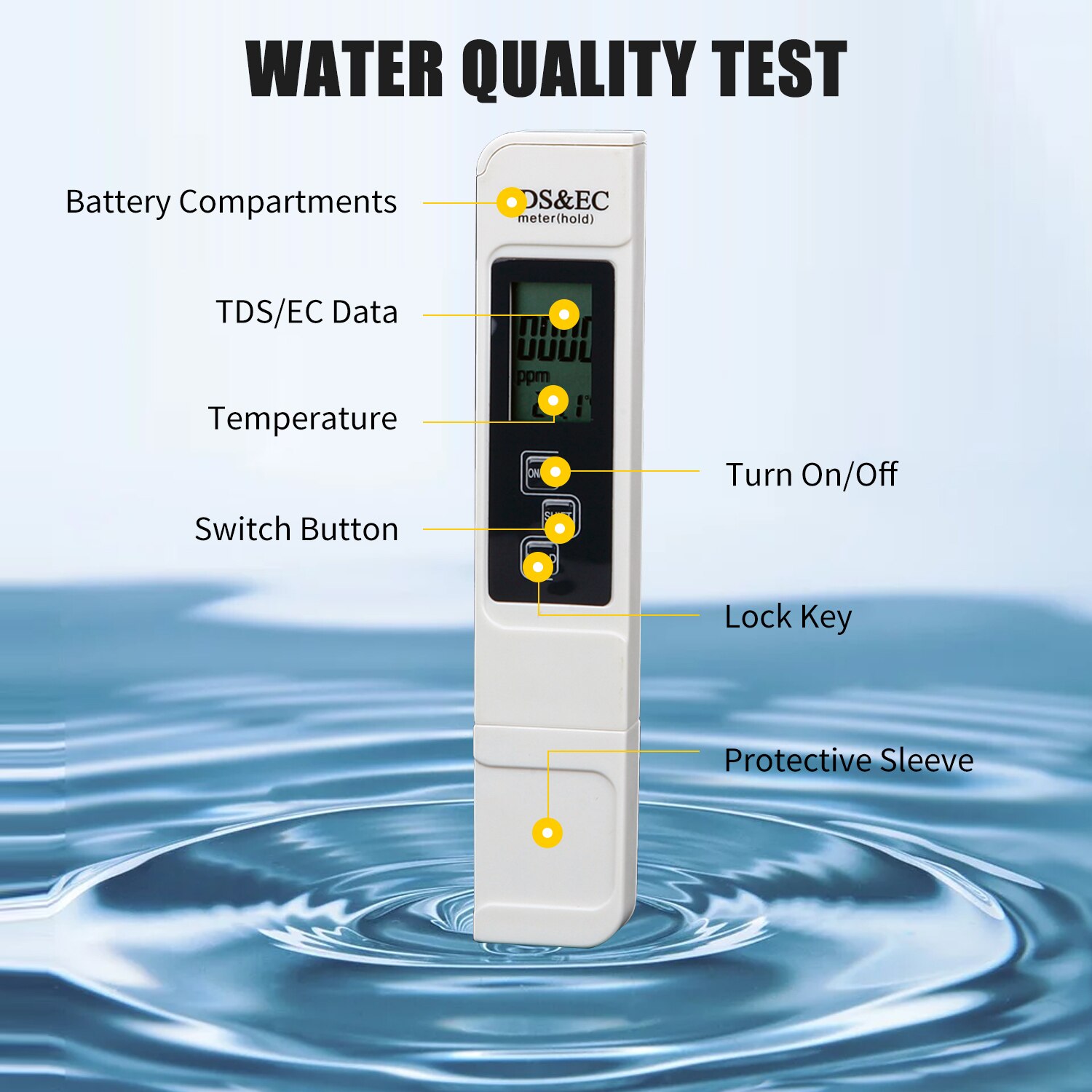 EC Water Tester Meter Portable Pen Digital Water Test for Drinking Water Aquariums Pool Spa