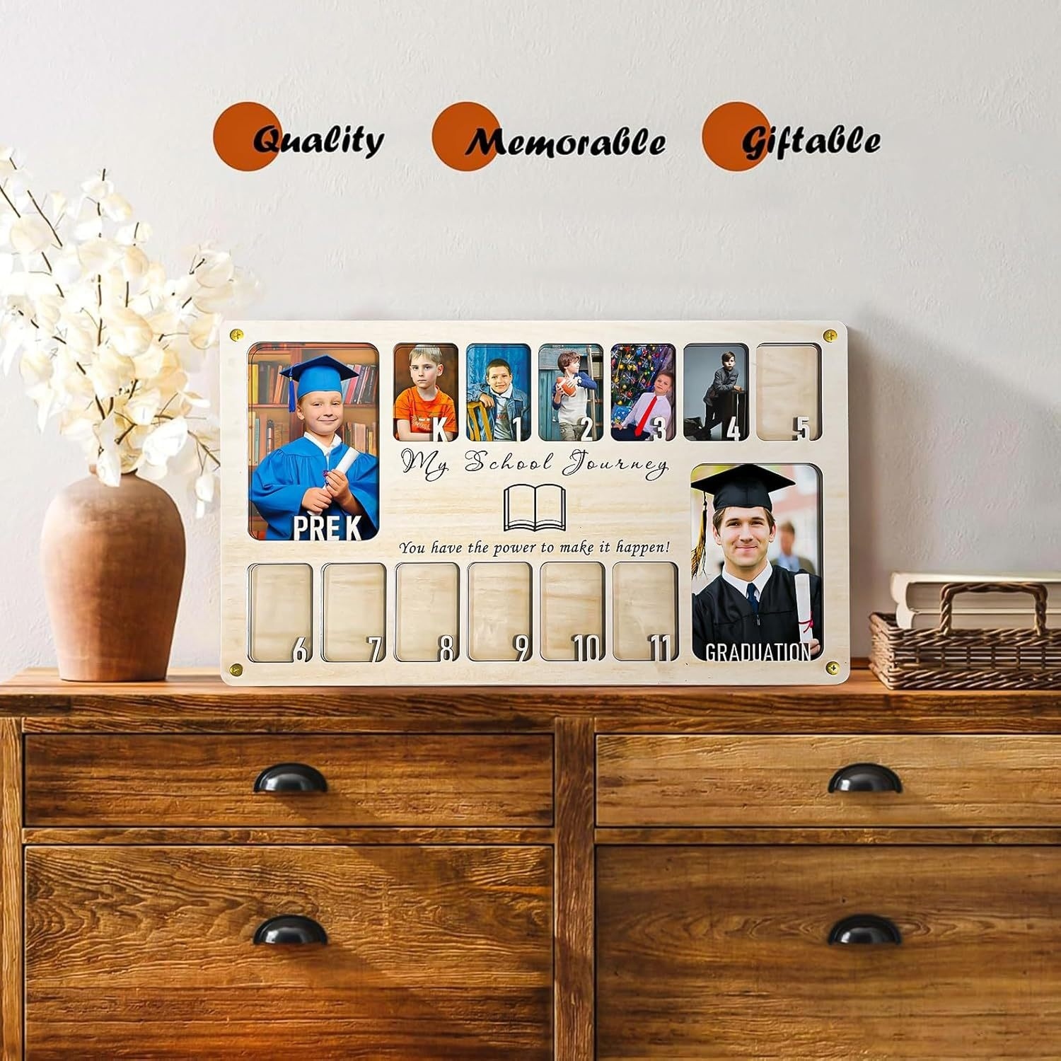 Fotolijst voor schooljaar, afstudeerfotodisplay voor kinderen, houten decoratieve fotolijst, voorschoolse afstuderen DIY