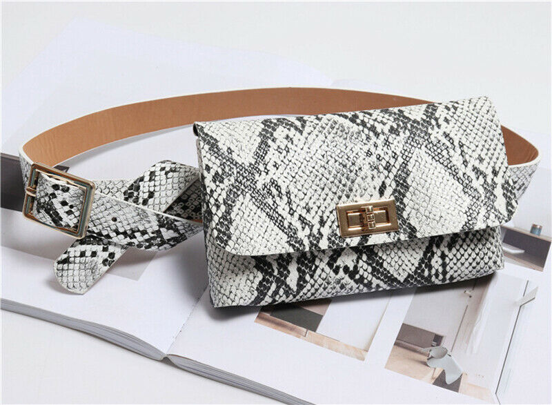 Snake bælte taske dame mini talje taske pu læder fritidsrejse fanny pack: Slange hvid