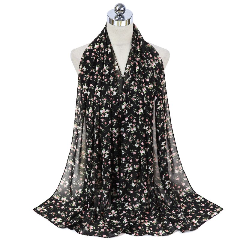 Hijab de gasa con estampado musulmán para mujer, pañuelo árabe para la cabeza, flor, islámico, chales y envolturas, turbantes,: 2