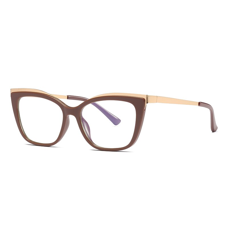 Women Cat Eye Glasses Frame Optical Eyewear Woman Female Full Rim Plastic Front Rim and Alloy Temple Legs: Auburn