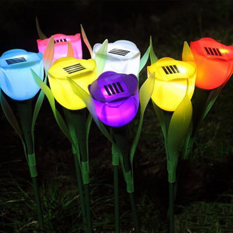 8 farger utendørs hage solcellelys solcelledrevet led tulipan hjemme plenlampe landskap natt blomsterlampe 1pc