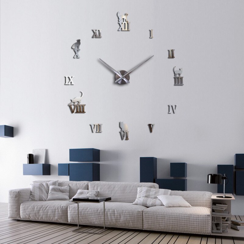 Stilfuld simpel akryl spejl ur stue diy stort vægur væg klistermærker 3d ur væg ur hjem dekorationer: Elfenben