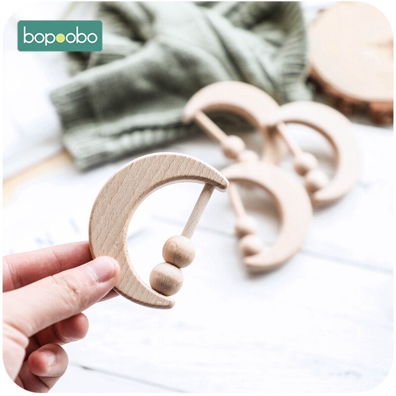 1 Pc Baby Speelgoed Houten Bijtring Food Grade Materiaal Baby Rammelaar Hout Ring Baby Bijtring Wieg Mobiele Peuter Speelgoed Baby rammelaar Voor Kids