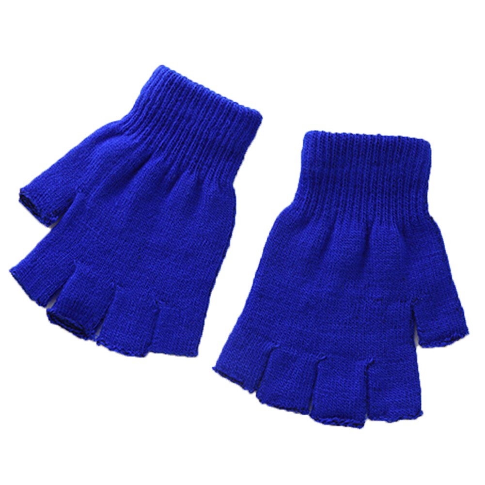 Guantes de algodón de medio dedo para hombre y mujer, manoplas cálidas de entrenamiento, de lana, color negro, a la , para invierno, 1 par: Azul oscuro
