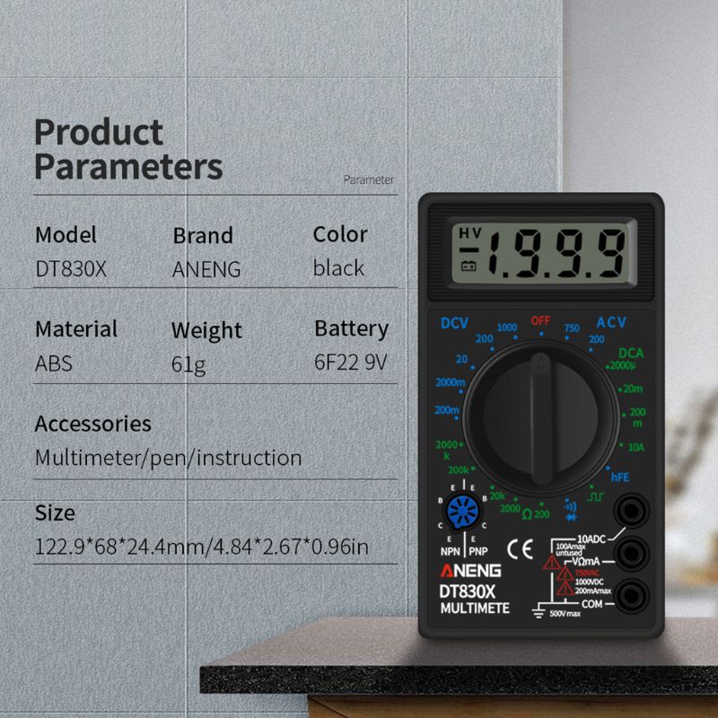 Multimètre numérique, voltmètre, ammètre, ohmmètre, testeur de courant, DC10V ~ 1000V AC 750V